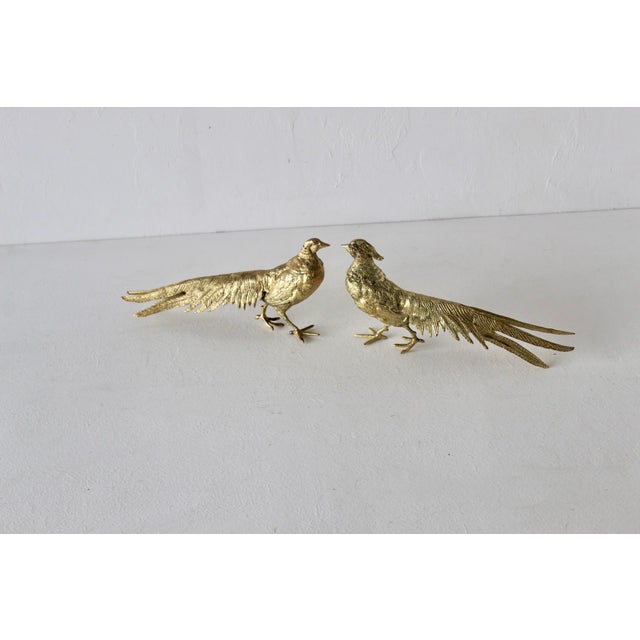 Vintage Italian Decorative Sculptural Goldtone Male Female Pheasants Mid Century-a Pair For Sale - Image 15 of 16