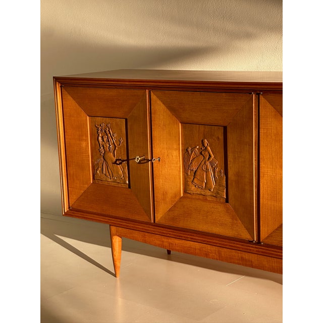 Ash Sideboard with Four Seasons Panels attributed to Pierluigi Colli, 1950s For Sale - Image 4 of 15