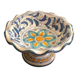 Vintage Italian Caltagirone Majolica Footed Pedestal Bowl - Hand Painted