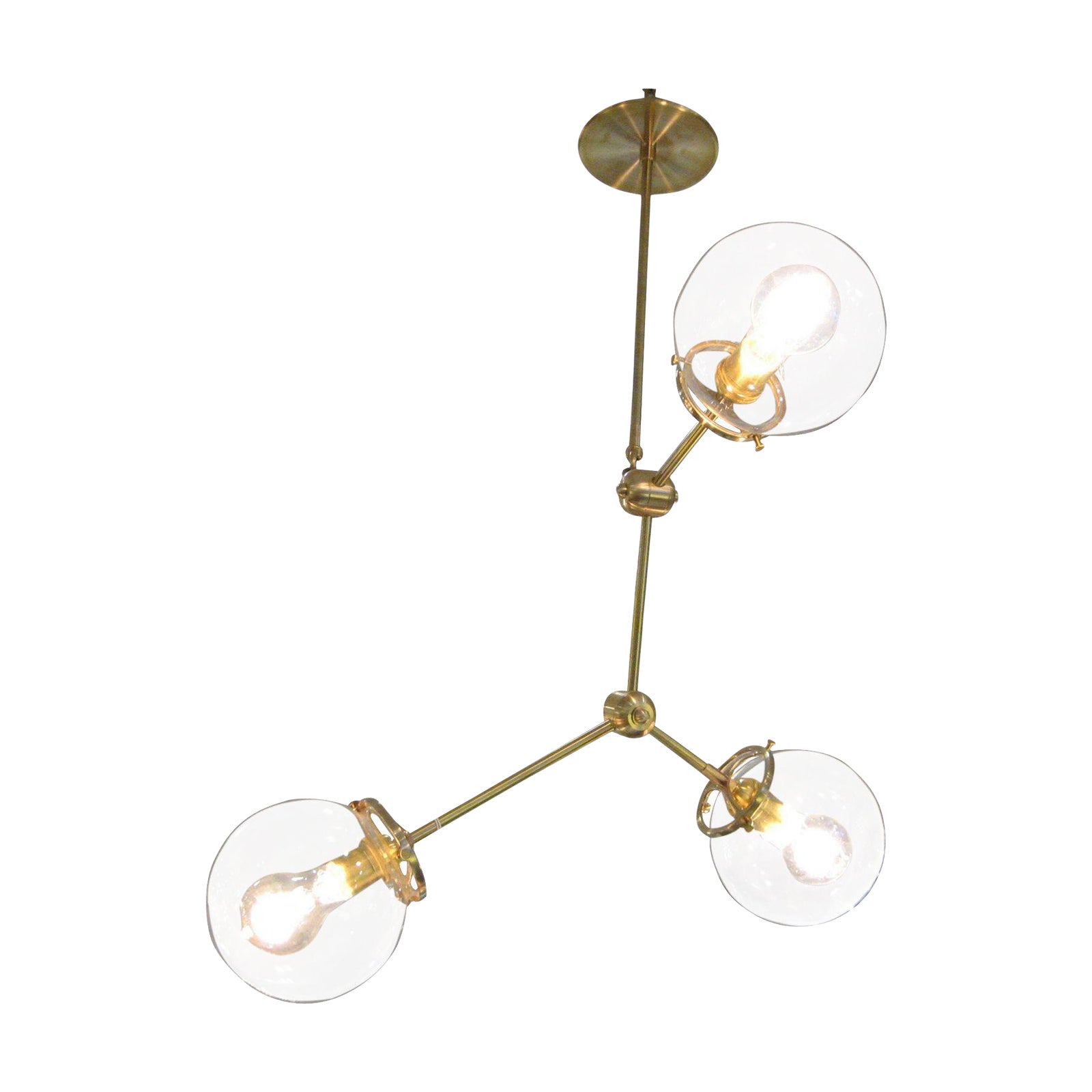 Custom Brass Three Globe Chandelier Chairish
