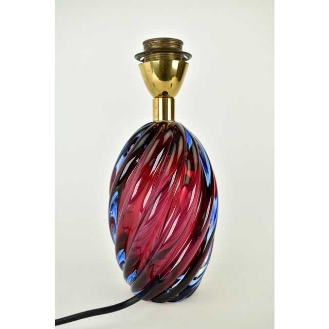 Mid-Century Modern Vintage Mid Century Modern Italian Accent Murano Glass Lamp Cobalt Blue Pink Red Retro Sommerso Seguso For Sale - Image 3 of 8
