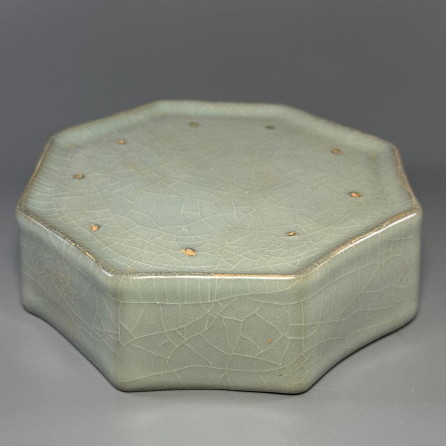 15th Century & Earlier Antique Chinese Celadon Octagonal Brush Washer, Collectible Antique For Sale - Image 5 of 6