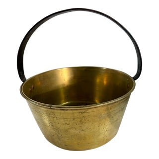 Antique French Brass Preserving Pot With Iron Swing Handle and Copper Rivets For Sale