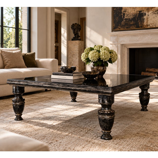 Late 20th Century Vintage Italian Black and Silver Coffee Table with Turned Legs, 1980s For Sale - Image 5 of 6