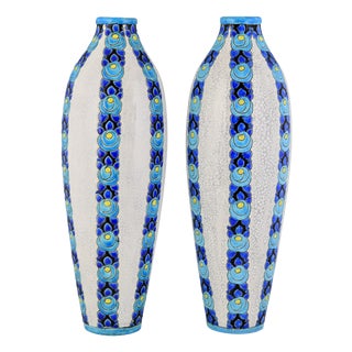 Art Deco Crackle Vases by Charles Catteau for Keramis, 1922, Set of 2 For Sale