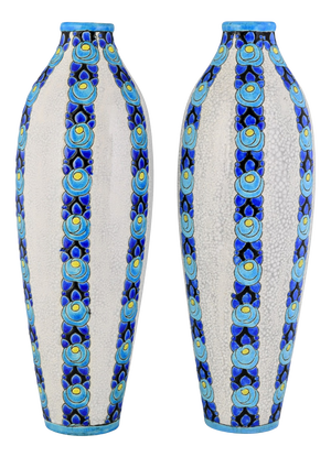 Art Deco Crackle Vases by Charles Catteau for Keramis, 1922, Set of 2