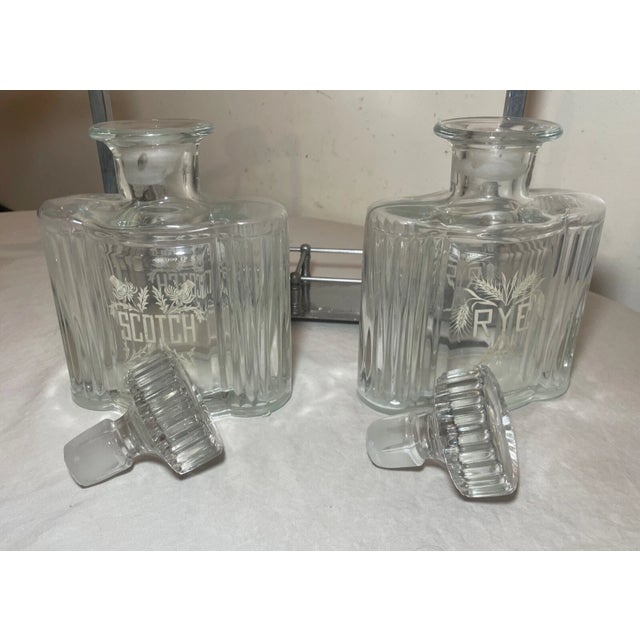 Vintage Mid Century Modern Glass Tantalus Decanter Scotch Rye Liquor Bottle Set - 3pcs For Sale - Image 13 of 13