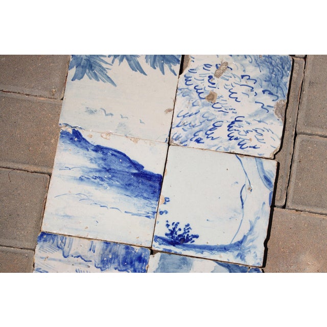 18th Century 18th Century Portuguese Blue & White Scenic Baroque Tiles, Antique Set of 8 For Sale - Image 5 of 9