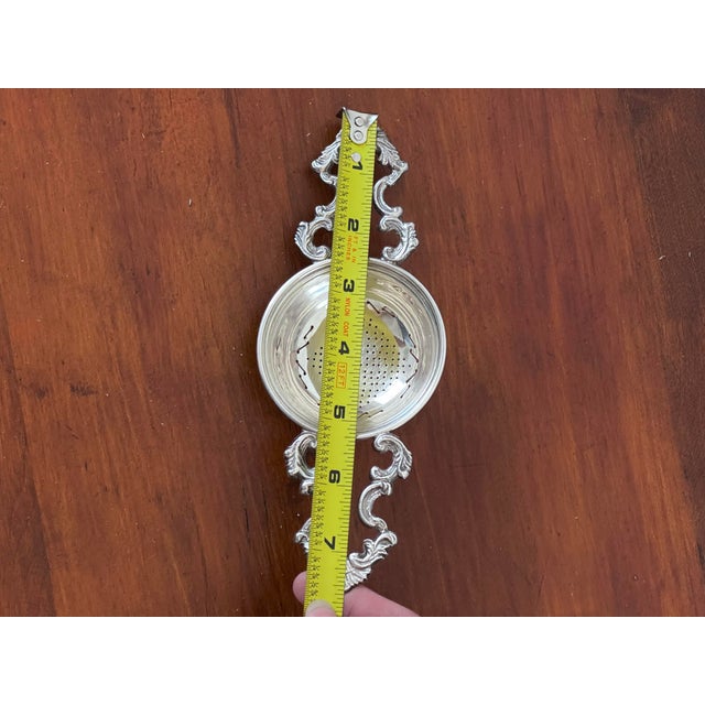 Vintage Silverplate Tea Strainer With Ornate Handles, Victorian Style Double-Handled Strainer For Sale In Boise - Image 6 of 8
