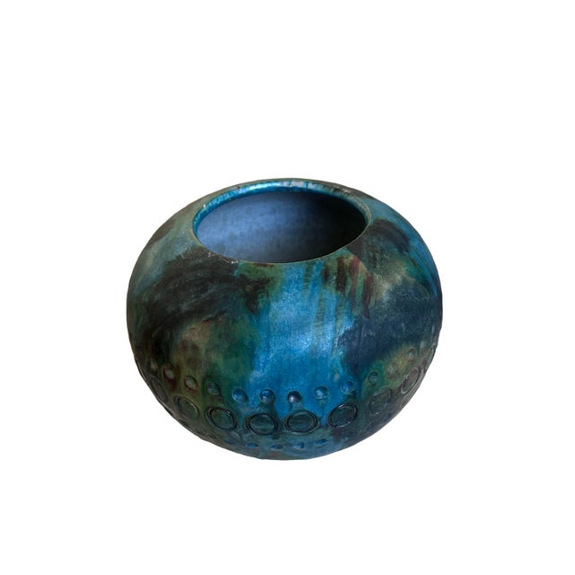 A “Sea Garden" ceramic vase designed by Alvino Bagni (1919-2009). Made in Italy The vase has a mottled green, blue, and...