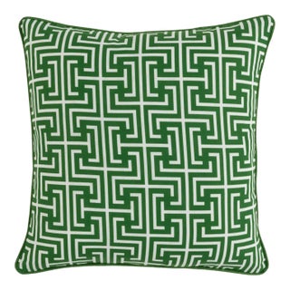 Outdoor Emerald Greek Key Pillow For Sale