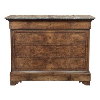 19th Century French Louis Philippe Burl Walnut Marble Top Commode For Sale