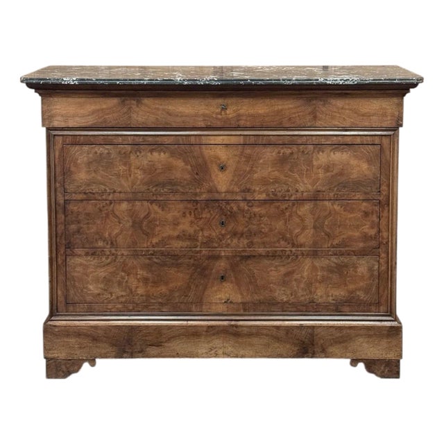19th Century French Louis Philippe Burl Walnut Marble Top Commode For Sale