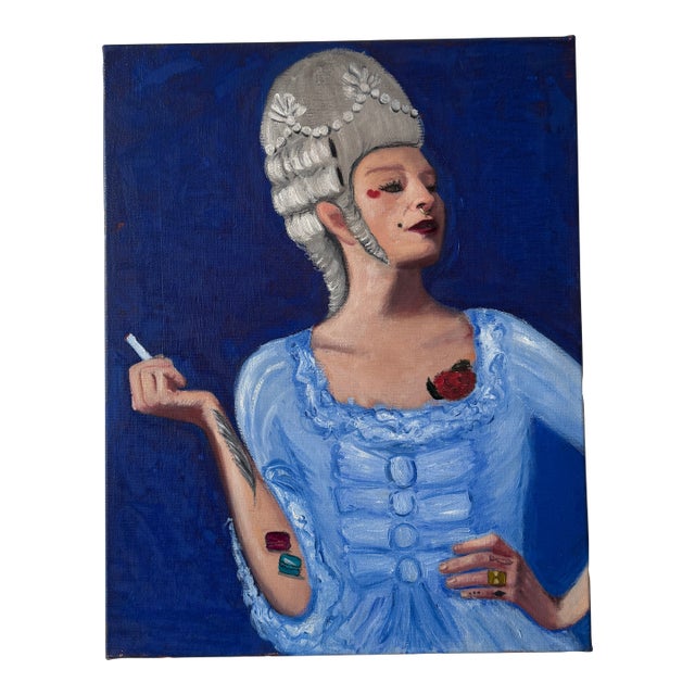 Contemporary Portrait of Woman in Powered Wig With Tattoos Original Oil Painting For Sale