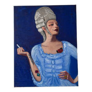 Contemporary Portrait of Woman in Powered Wig With Tattoos Original Oil Painting