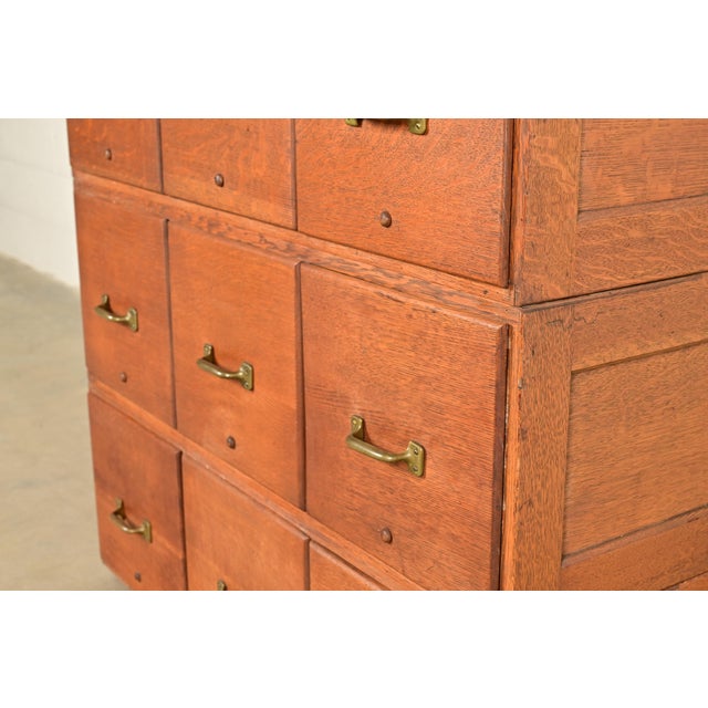 Antique Mission Oak Arts & Crafts 9-Drawer File Cabinet With Barrister Bookcase, Circa 1900 For Sale - Image 12 of 17