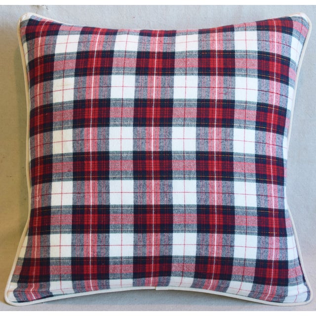 Red Black White Tartan Plaid Feather Down Pillow 21 Square