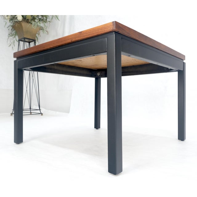 Parquetry Teak Top 28x28" Square Top Black Lacquer Top Side End Table MINT For Sale - Image 13 of 13