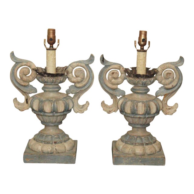 Italian Wood Carved Lamps - a Pair For Sale