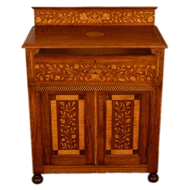 Antique 19th Century Dutch Inlaid Walnut Floral Specimen Wood Marquetry Cabinet 1860 For Sale In Portland, OR - Image 6 of 18