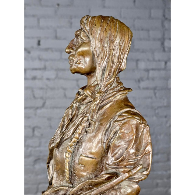 Carl Kauba "Chief Wolf Robe" Patinated Bronze Sculpture on Marble Base For Sale - Image 11 of 13