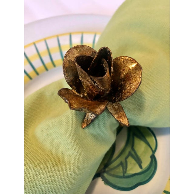 Be still my heart! This rare and beautiful handmade set of Vintage Italian Tole Rose Napkin Rings are ready to make a...