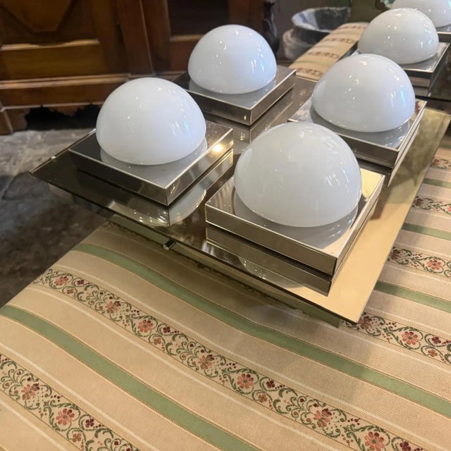 Metal Two 1970s Space Age Square Chromed Metal and Glass Italian Wall Sconces by Veca For Sale - Image 7 of 16