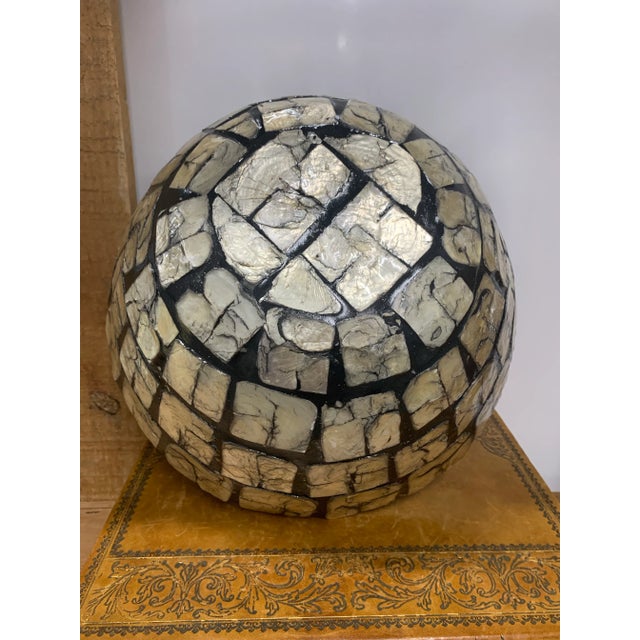 Wood 1980’s Vintage Bamboo Bowl With Black Lacquer & Capiz Shell Exterior For Sale - Image 7 of 9