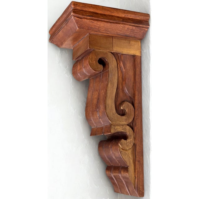Vintage Hand Carved Restoration Hardware Style Large Scale Corbel Wall Sconce Shelf For Sale - Image 12 of 12