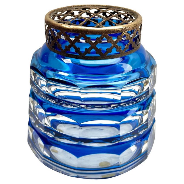 Cobalt Pique Fleurs Vase in Crystal Cut-to-Clear with Grille from Val Saint Lambert, 1935 For Sale - Image 9 of 9