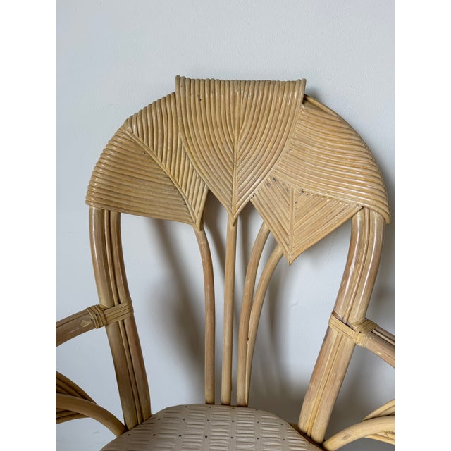 1980s Vintage Boho Chic Coastal Rattan & Leather-Wrapped Dining Chairs – Set of 4 For Sale - Image 5 of 12