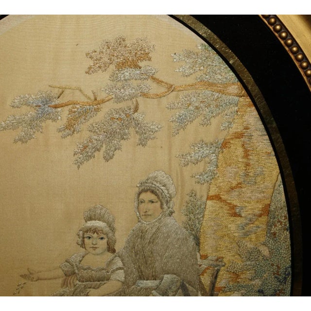 Textile 18th Century Oval Framed Silk Work Tapestry with Gold Gilt Frame For Sale - Image 7 of 12
