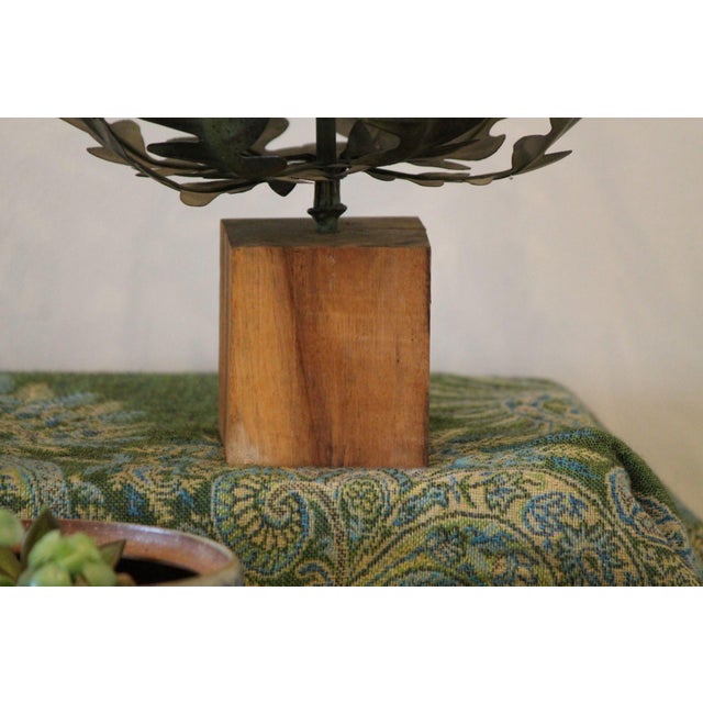 Pair of Vintage Italian Toleware Metal and Wood Fern Candle Holders For Sale - Image 4 of 7