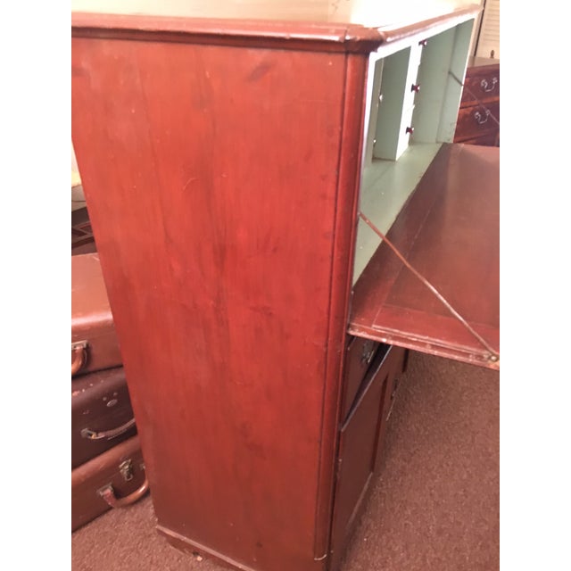 19thc Medical Paw Foot Cabinet Desk W/Original Milk Paint & Colored Glass Panels For Sale - Image 16 of 18