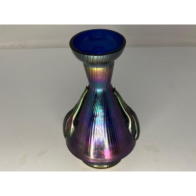 Rindskopf Papillon Iridescent Art Glass Vase for your consideration. The vase measures approx. 7 inches tall, 4 1/4 inches...