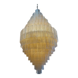 1970s Monumental Amber Textured Glass Leaf Tiered Chandelier For Sale
