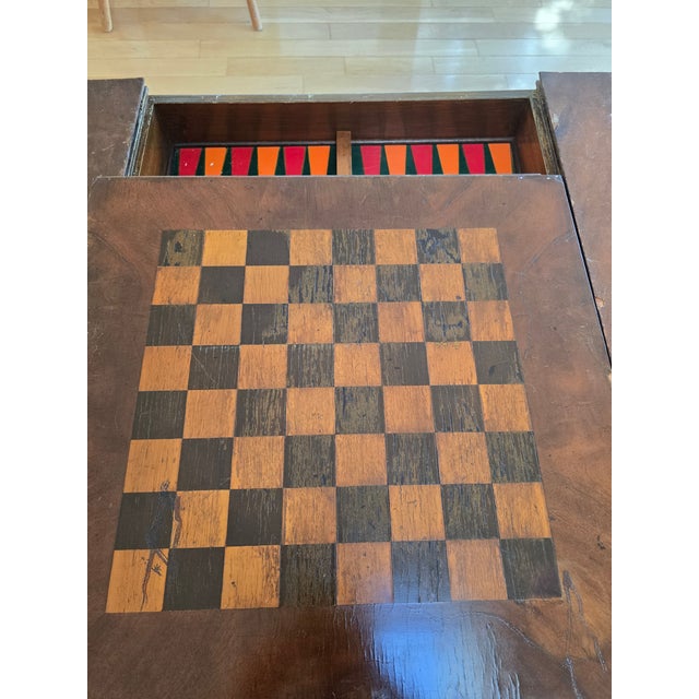 English 19th Century English Mahogany Games Table With Chess & Leather Backgammon Boards For Sale - Image 3 of 8