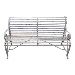 Early 20th Century Early Mid Century White Wrought Iron Garden Bench For Sale