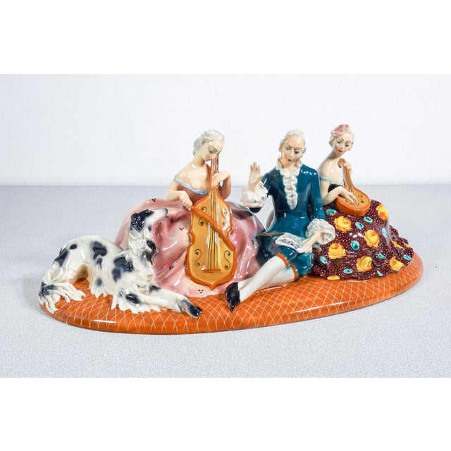 Glazed ceramic sculptural group concert with musicians and dog, mica manufacture. Sesto fiorentino, 1950s origin italy –...