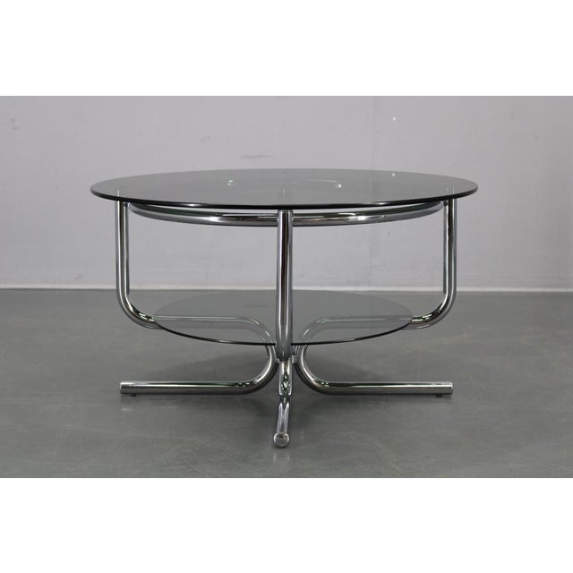 Vintage Italian Chrome Tubular Coffee Table with Smoked Glass, 1970s For Sale - Image 3 of 14