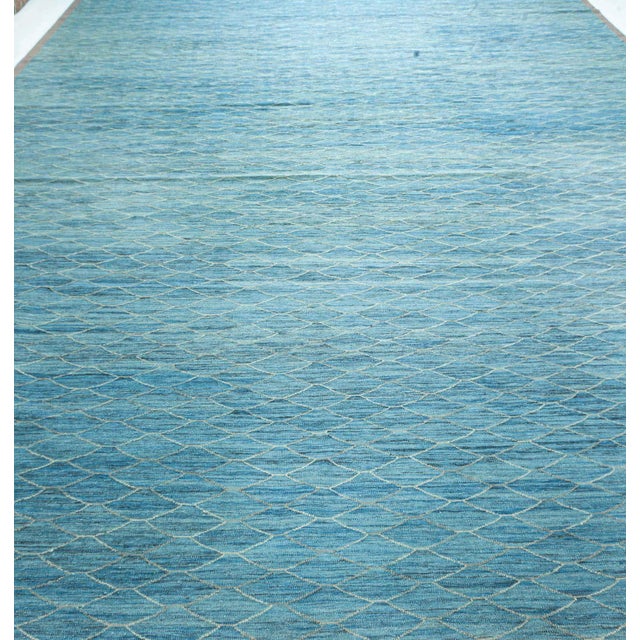 Contemporary large Kilim blue rug by Doris Leslie Blau Size: 15'1" × 20'10" (459 × 635 cm) This contemporary minimalist...