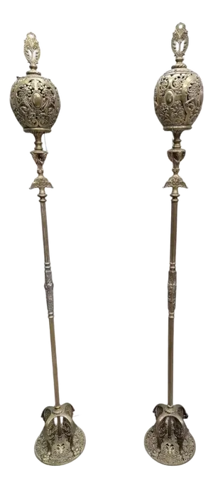Antique Art Deco Oscar Bruno Bach Detailed Figural Bronze Floor Lamps - Pair