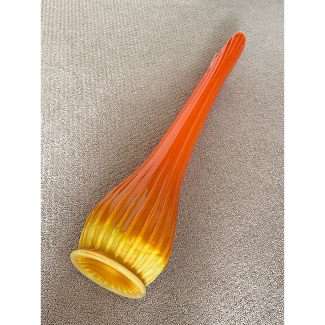 1960s Vintage 60's Bittersweet l.e. Smith Orange Art Glass Swung Vase 30 1/2" Tall MCM Handblown Floor Vase For Sale - Image 5 of 15