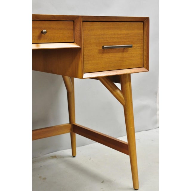 West Elm Williams Sonoma Mid Century Modern Acacia Teak Wood Style Writing Desk For Sale In Philadelphia - Image 6 of 16