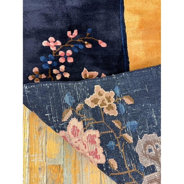 Gold 1920s Gold Field Vase Spray Flowers Shou Symbols Antique Chinese Art Deco Rug For Sale - Image 8 of 9