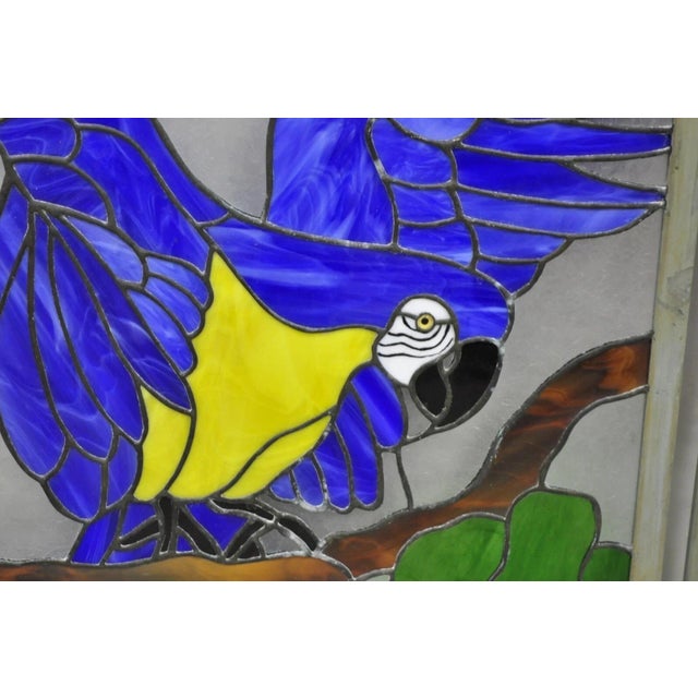 Blue Vintage Leaded Stained Glass Red and Blue Parrot Bird Window Suncatcher - A Pair For Sale - Image 8 of 11
