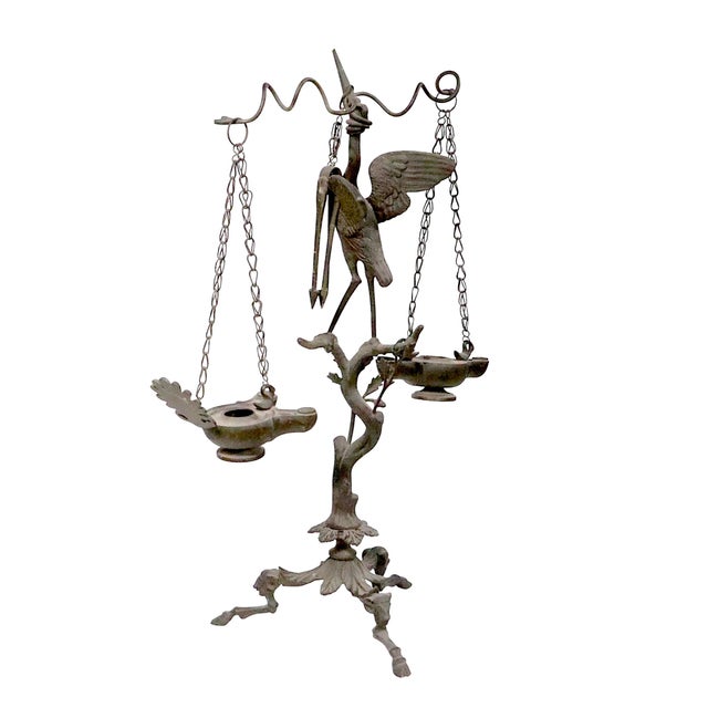 19th C. Grand Tour Candlesticks Bronze Heron Oil Lamps Made in Italy For Sale - Image 10 of 18