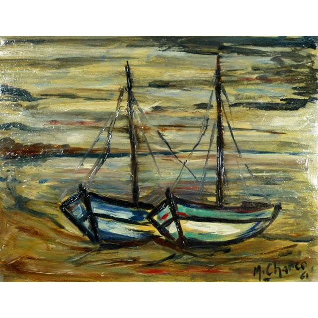 M. Charco, Mid-Century Sailboats Painting For Sale - Image 4 of 4