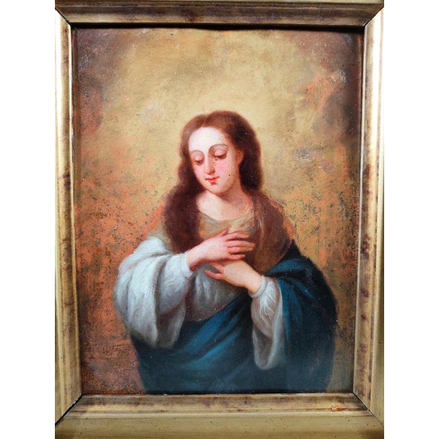 Copper Virgin Mary, Oil on Copper, 17th Century, Framed For Sale - Image 8 of 13