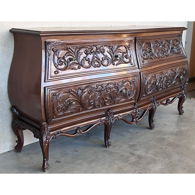 19th Century French Provincial Louis XV Carved Walnut Bombe Double Commode For Sale - Image 11 of 11